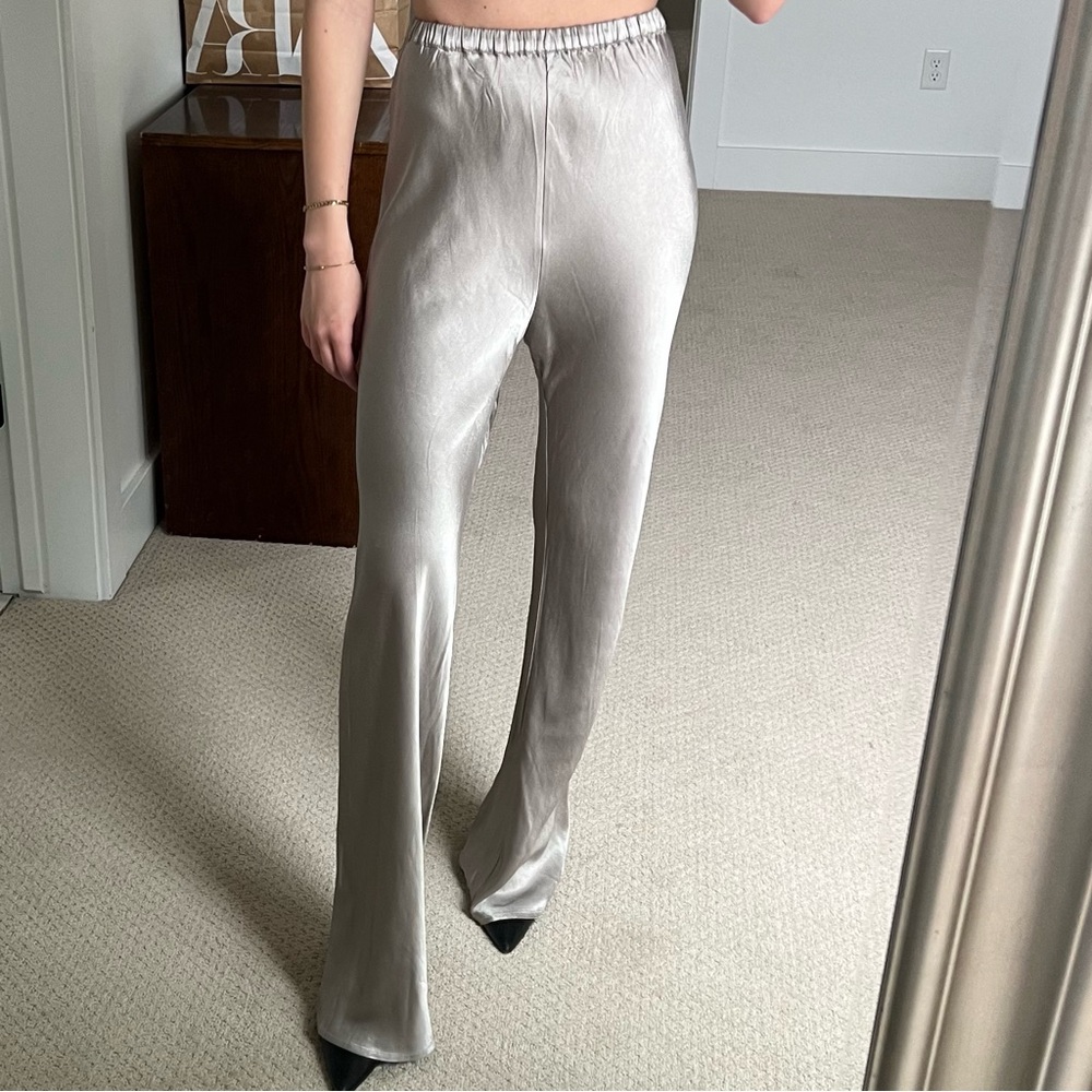 Dissh Simone Satin Pants in Pewter. Size 2